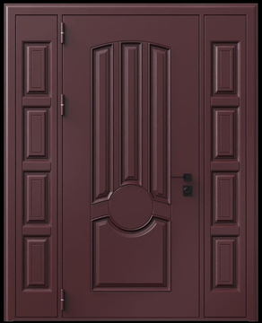 Входная термодверь с металлофиленкой, вставками по бокам и порошковым окрашиванием RAL 3007 (тип №3)