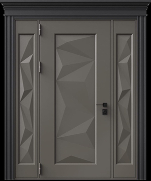 Входная термодверь с металлофиленкой, вставками по бокам, карнизом и порошковым напылением RAL 7022 (тип №6)